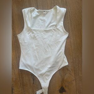 bp White Sleeveless Bodysuit with Collared Neckline